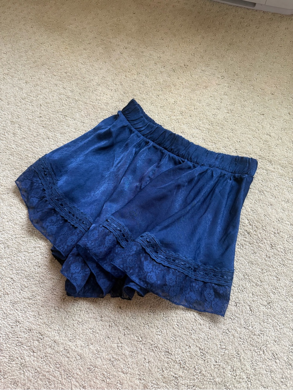 Free People Navy Lace-Trim Elastic Waist Shorts